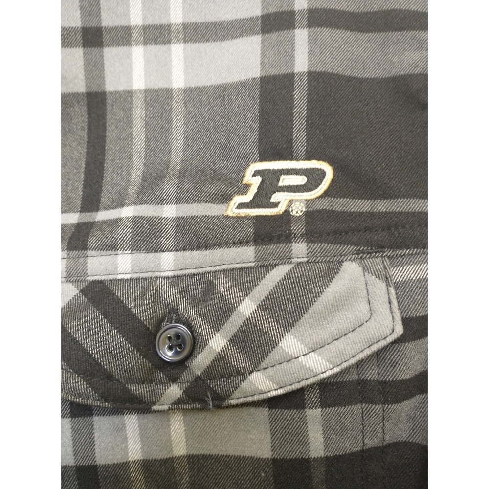 Columbia Flannel Shirt‎ Women's Large Black Gray Plaid Purdue Logo - Picture 5 of 7
